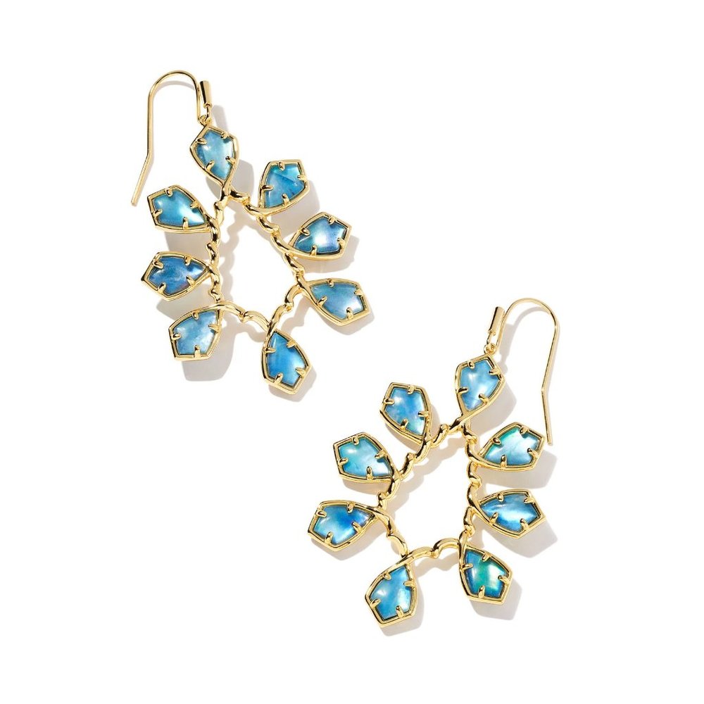 KENDRA SCOTT Camry Gold Open Frame Earrings in Dark Blue Mother of Pearl NWOT